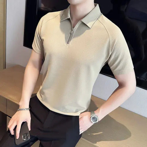 saferido British Style Summer polo shirts for Men Fashion pure color Short Sleeve Polo Shirts Slim Fit Casual Business Lapel Tee Tops 3XL