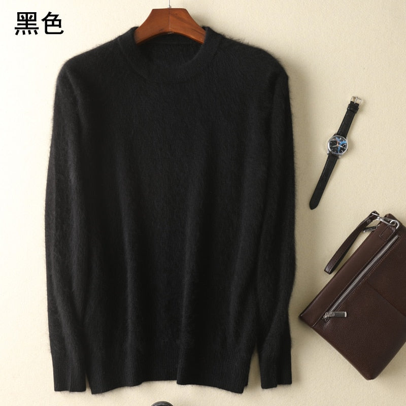 Men's 100% pure Mink Cashmere Sweater O-Neck Pullovers Knit Large Size Mink Sweater Winter New Tops Long Sleeve High-End Jumpers