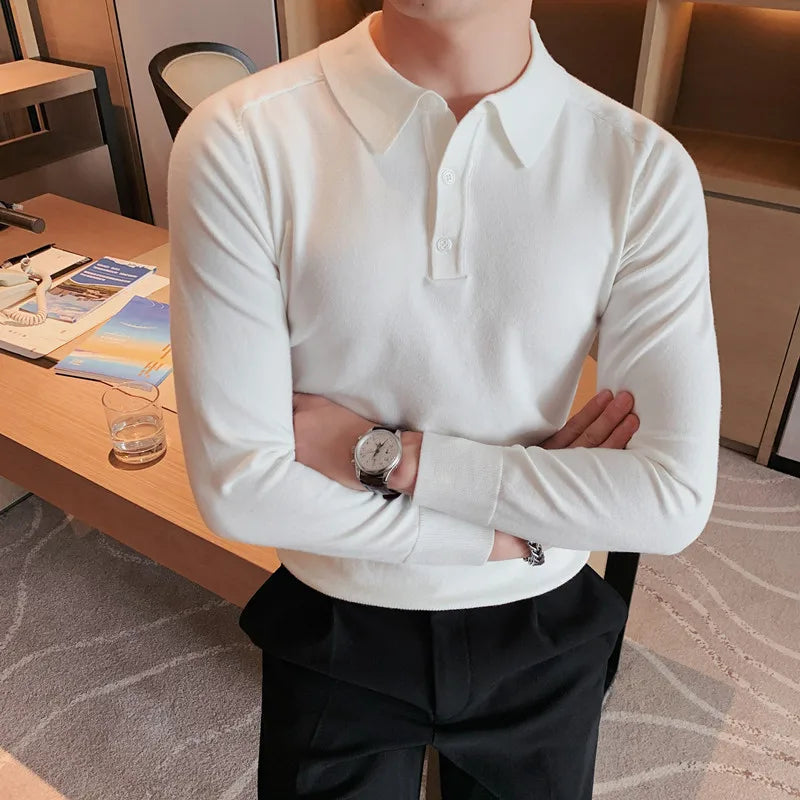saferido Men Spring High Quality Casual Knitting Shirts/Male Slim Fit Fashion Long Sleeve Polo Shirts Tops Plus Size S-3XL