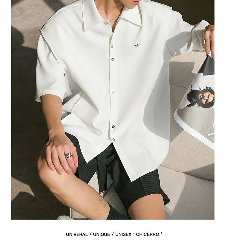 Young Style Solid Shirts Man Premium Temperament Button Short Sleeve Turn-down Collar Loose Office Handsome Men's Clothing