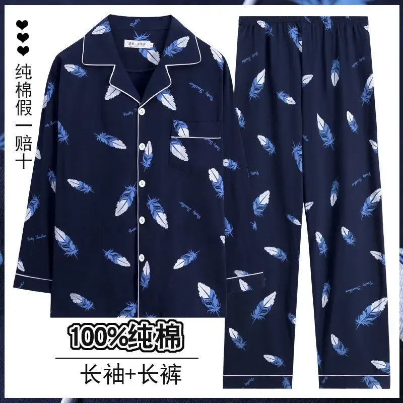 Men Pajamas Set Lounge Sleepwear Plaid Pyjamas Long Sleeve Spring Autumn Loungewear Male Homewear Home Clothes