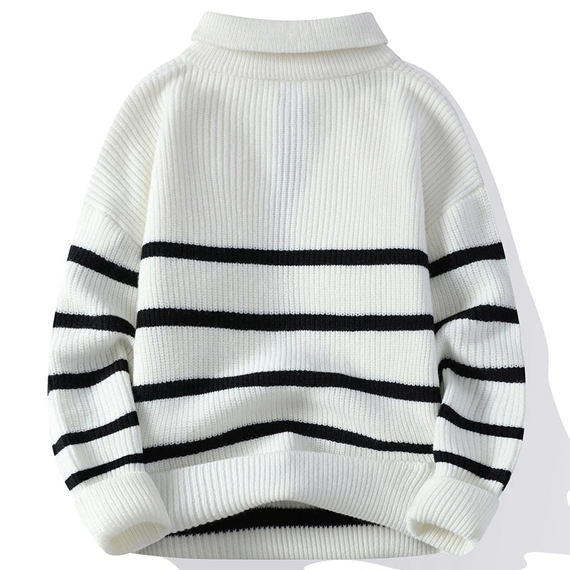 Autumn and Winter New Fashion Trend Warm Striped Sweater Men's Casual Loose Comfortable Thickened Large Size Sweater M-4XL