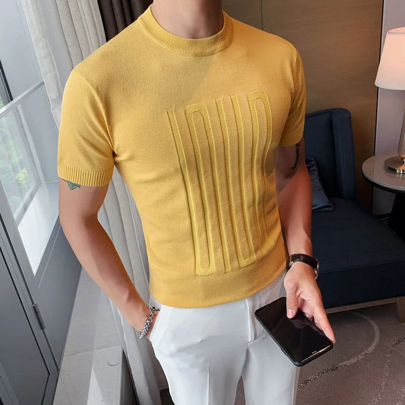 saferido New Summer Men's Short Sleeve Solid Color T shirt Round Collar British Slim Casual Fashion Knit T-Shirts S-3XL