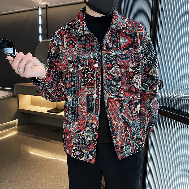 saferido Men Spring High Quality Printed Casual Denim Jackets/Male Jacquard Denim Jackets Man Slim Fit Coats