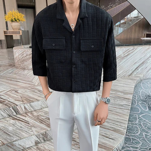 saferido British Style Men Summer Plaid Casual With Half Sleeve Shirts/Male Slim Fit V-Neck Business Shirts Camisas Hombre S-3XL