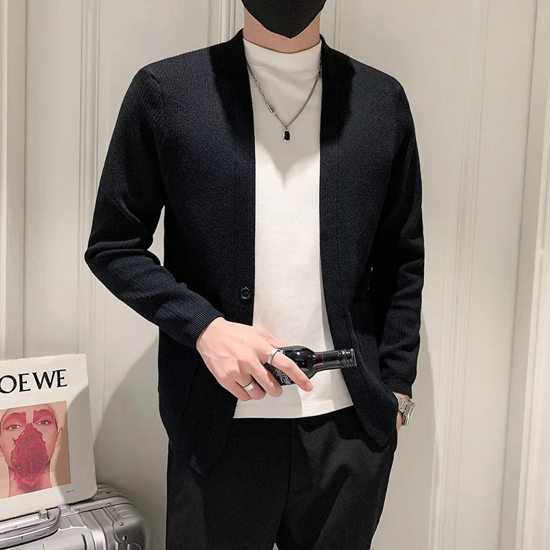 saferido Men Spring Autumn Cardigan Sweater Fashion Sim Fit Patchwork V Neck Mens Knitted Cardigan Single Breasted Casual Sweatercoat Man