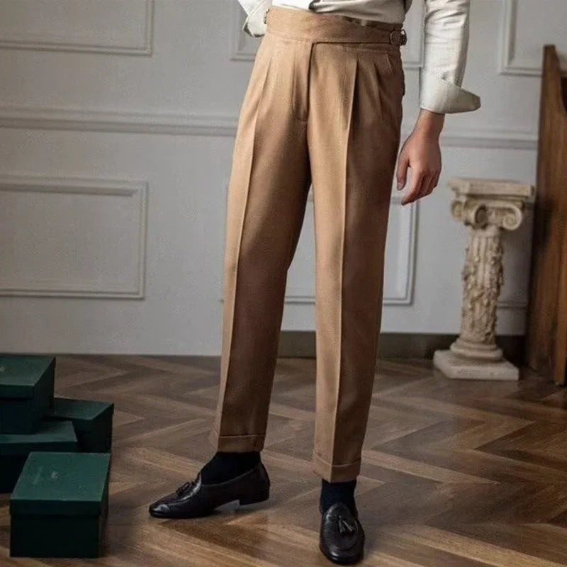 Men's Light Luxury Naples Slim-fit Dress Pants Fashion Casual Solid Color British Retro Premium Elegant Popular Leisure Trousers
