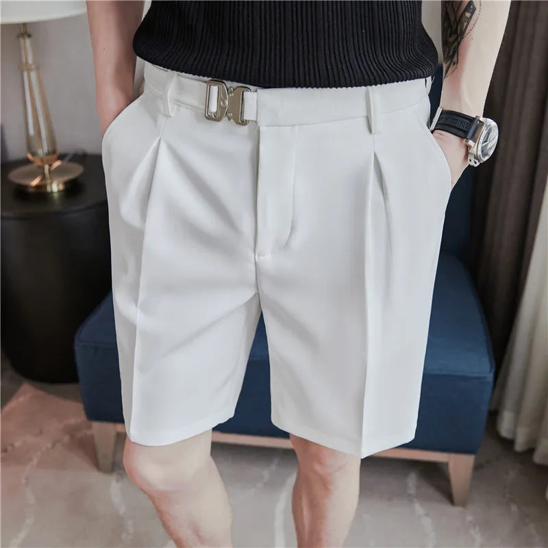 saferido Pleated Shorts Men Summer White Shorts Korean Fashion Casual Shorts Work Wear Clothes Breathable Comfort Slim Fit Bermudas