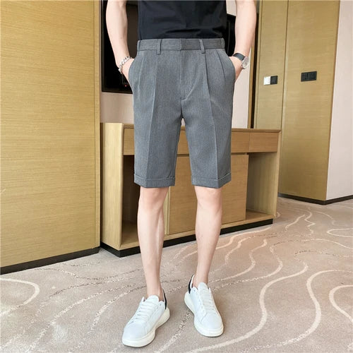 saferido British Style Men's Summer Slim Fit Casual Shorts/Male High Quality Fashion Solid Color Shorts