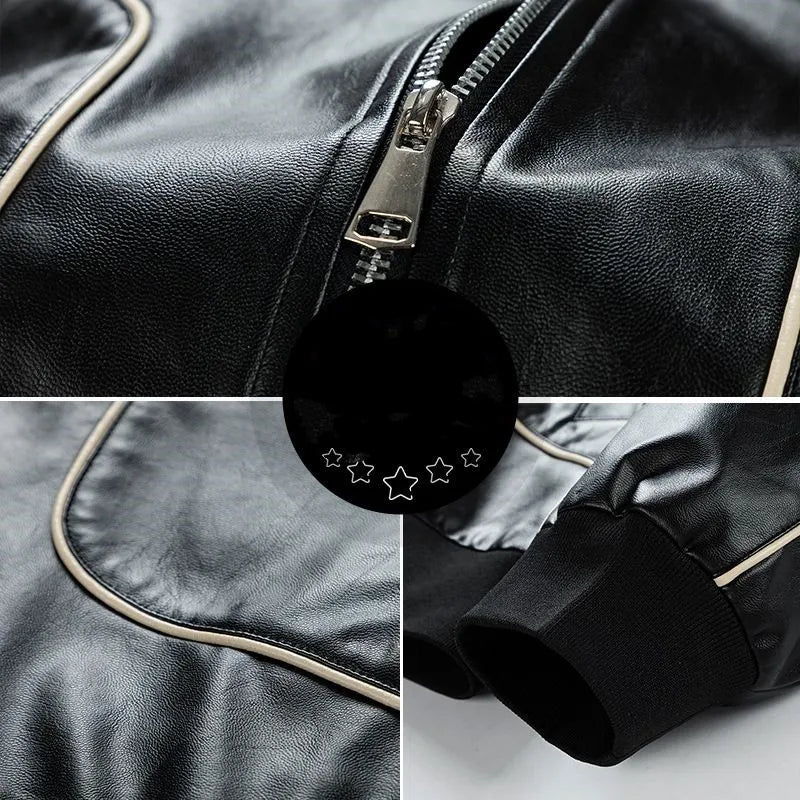 saferido Original High Street American PU Leather Coat for Men's New Advanced Feeling Pippy and Handsome Lapel Flying Leather Jacket