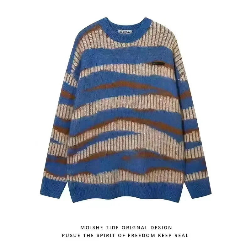 Vintage Pullover Black Red Contrast Striped Sweater Fashion Versatile Knit HIP HOP Mens Clothing High Quality Casual Jumper
