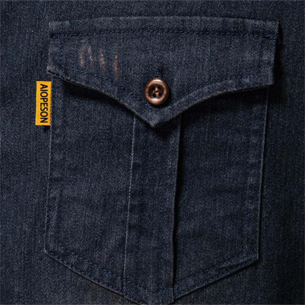 Brand Elastic Cotton Denim Shirt Men Long Sleeve Quality Cowboy Shirts for Men Casual Slim Fit Mens Designer Clothing