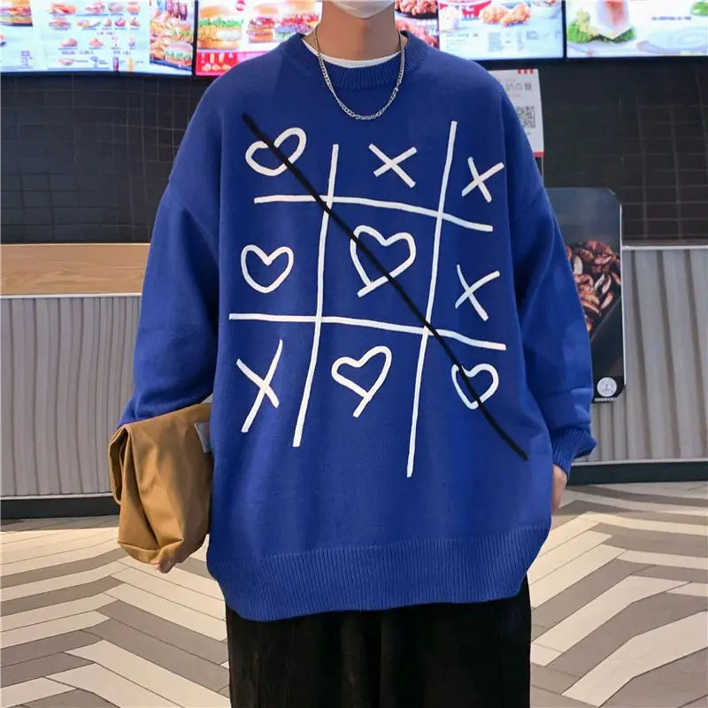 saferido Lattice Korean Fashion Sweater Men Interior Harajuku Men's Clothes Winter Oversize Wool and Mixes Knit Korean Women's Print Luxury