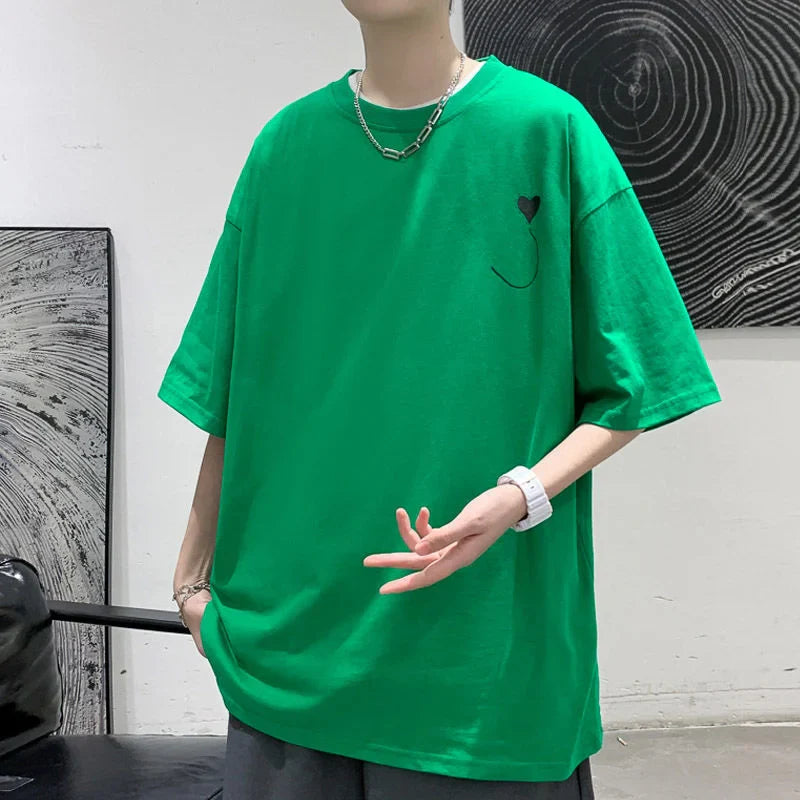 saferido Korean Style Summer Men's Short Sleeved Fashion T-shirt Loose Top Printing Cotton Clothes Tshirts Round Neck T Shirts M-2XL