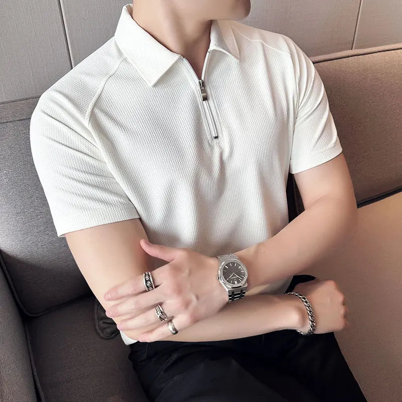 saferido British Style Summer polo shirts for Men Fashion pure color Short Sleeve Polo Shirts Slim Fit Casual Business Lapel Tee Tops 3XL