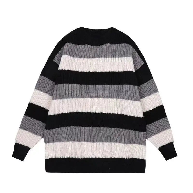 saferido Man Clothes Striped Long Knitted Sweaters for Men Brown Pullovers S 90s Vintage Y2k A Korean Autumn Jumpers Neck Overfit X