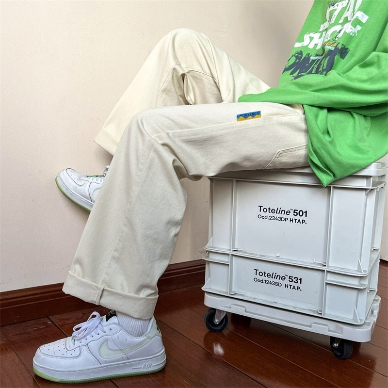 Straight Leg Men's Cargo Pants Straight Leg Fashion Elastic Waist Casual Trousers Harajuku Male New Brand Pants