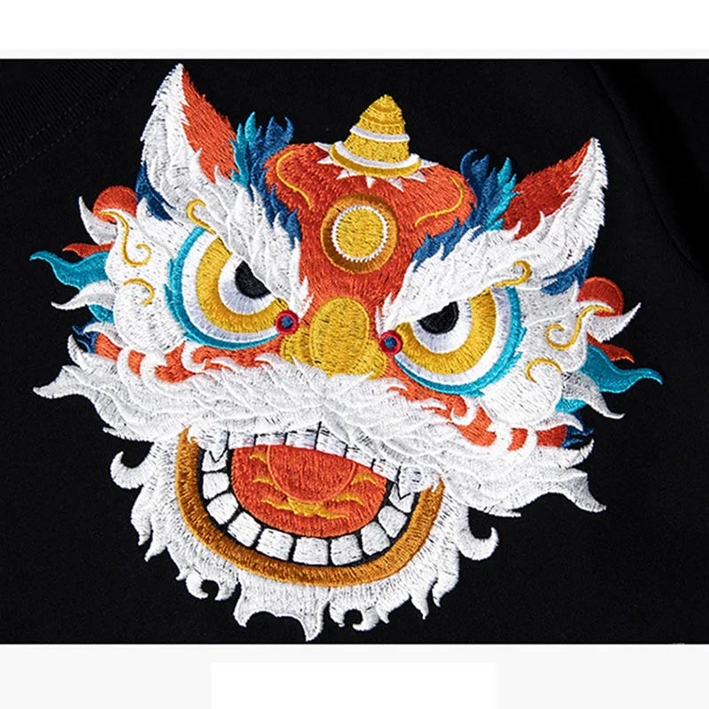 saferido Spring And Summer New Short-sleeved T-shirt Men's Round Neck Half-sleeved Lion Embroidery Loose Cotton Couple