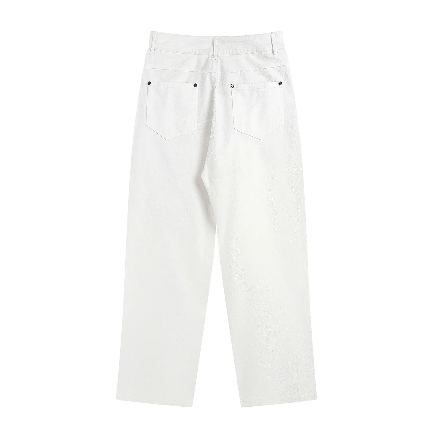 Hip Hop Vibe Heavy Functional Cargo Trousers for Men Fashionable Rivets Zipper Split Adjust Micro Flare Pants White Male Clothes