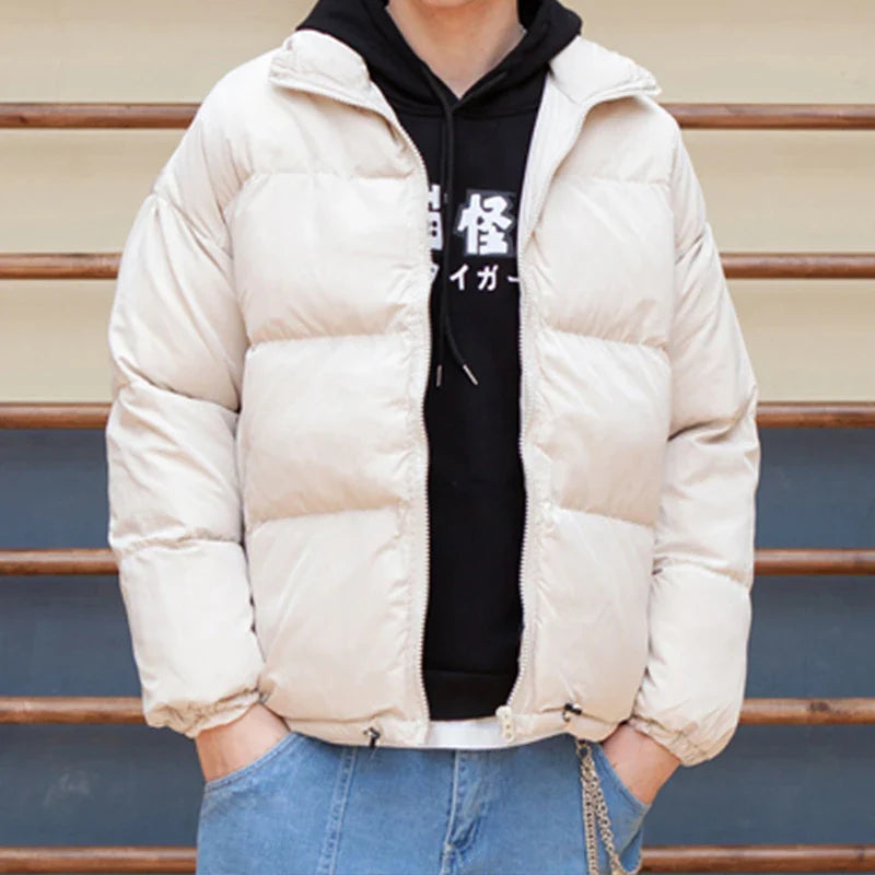 Men Harajuku Warm Bubble Coat Winter Jacket Streetwear Solid Black Parkas Man Korean Fashion Puffer Jackets Coats