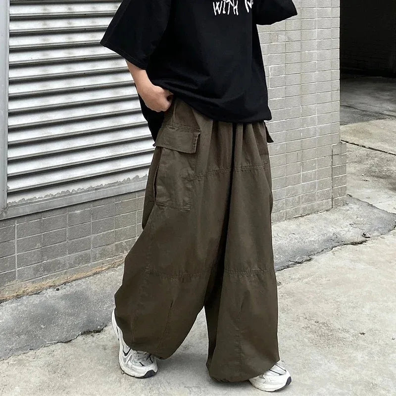 saferido Vintage Baggy Cargo Pants Men Cotton Wide Leg Trousers Male Oversize Retro Loose Casual Japanese Streetwear Hip Hop