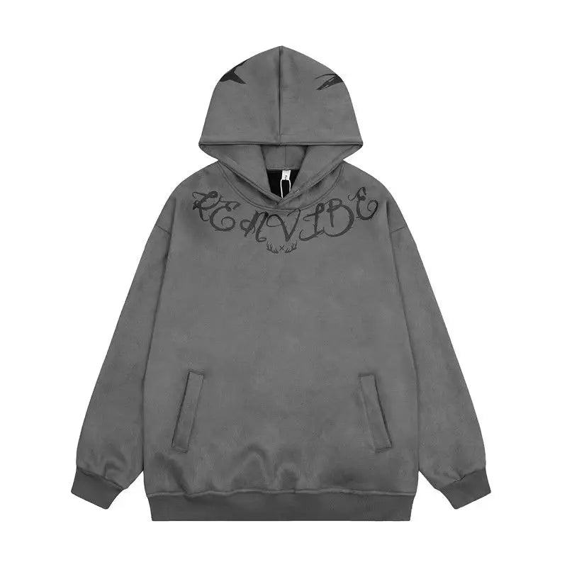 saferido Suede Hooded Sweater Men's Autumn/Winter New Trend Handsome American High Street Loose Casual Hip Hop Pullover Coat