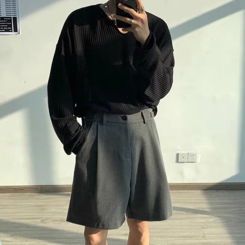 saferido Summer Suit Shorts Men Fashion Social Mens Dress Shorts Korean Loose Business Casual Shorts Mens Grey Black Office Formal Shorts