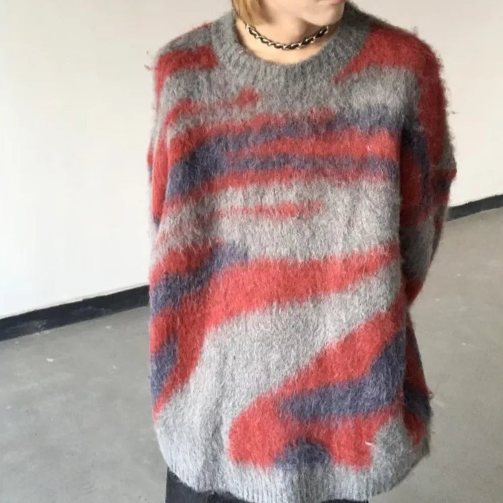 saferido Autumn New Harajuku Vintage Sweater Pullover Men Loose Hip Hop Sweater Knitwear Jumper Casual Color Supple Jumper Men