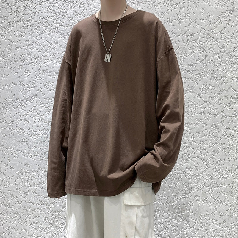 Autumn Long Sleeve T-Shirt Men Fashion Solid Basic T Shirt Mens Oversized Hip Hop Casual Cotton Mens Streetwear Top Tees