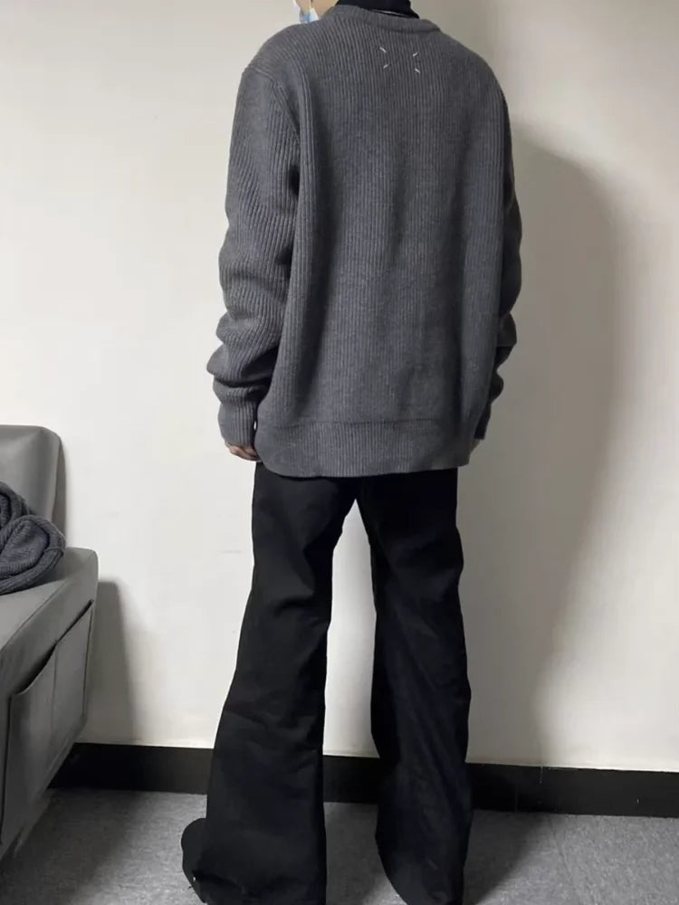 Men's Luxury Knitwear Sweater Loose High Quality Long Sleeve O-neck Knit Pullover Black Casual Y2k All-match Popular Jumper