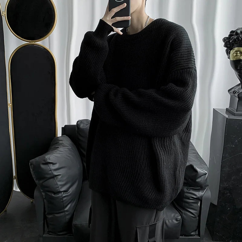saferido Knitted Sweater Men Autunmn Winter Warm Clothing Korean Fashion Long Sleeves Top Vintage Solid Baggy Pullover Y2K Male Clothes