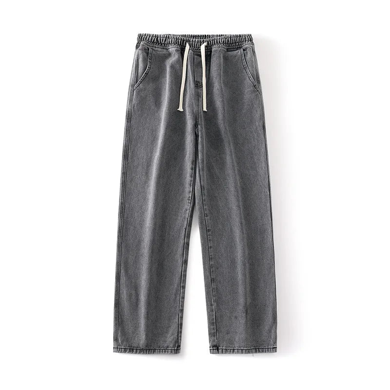 saferido Elastic waist jeans men's spring and autumn American loose straight leg casual versatile wide leg pants