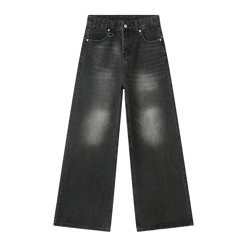 Old Male Pants Summer Blue Washed Men Denim Jeans Straight Casual Menwear Loose Wide Leg Trousers New Fashion