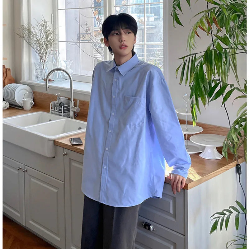 saferido Turn Down Collar Men Shirt Personality Solid Color Male Shirts Niche Design Men's Wear 2024 Spring Korean Streetwear