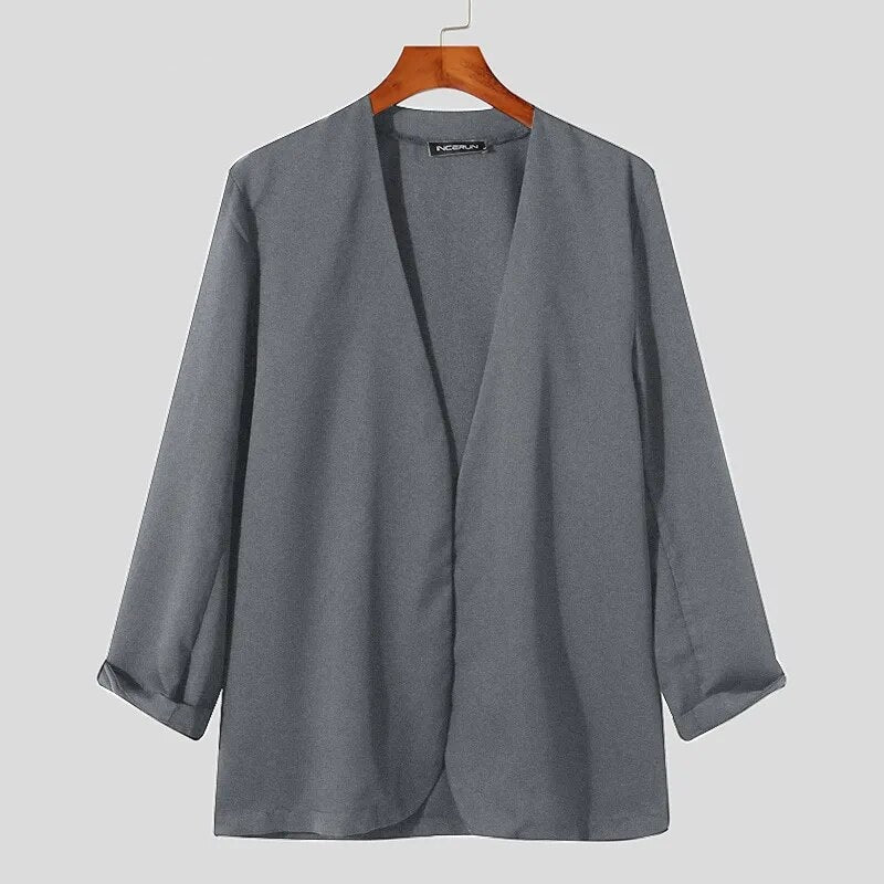 Stylish New Men Blazer Leisure Style Loose Buttons Male All-match Simple Collarless Long-sleeved Suits S-5XL Tops