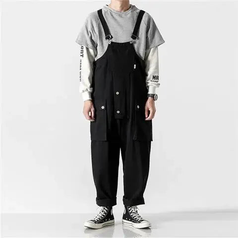 saferido INS Style Straight Leg Pants Bib Coverall Japanese Retro Cargo Overalls Men's Loose Large Size Worker Work Clothing Jumpsuit