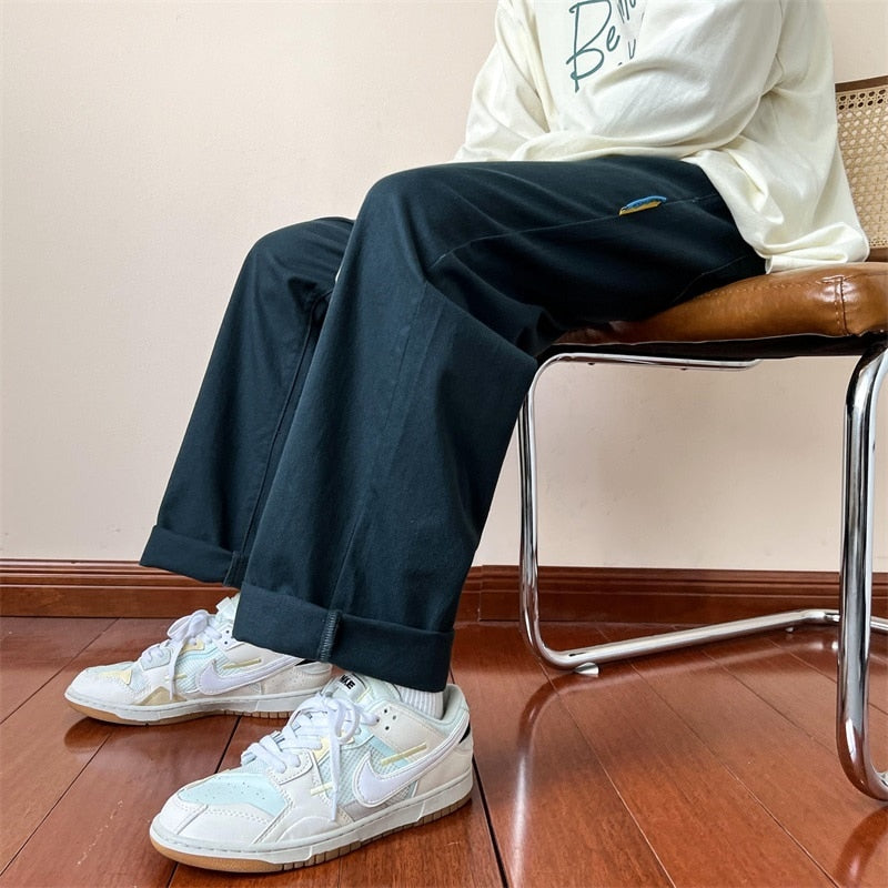 Straight Leg Men's Cargo Pants Straight Leg Fashion Elastic Waist Casual Trousers Harajuku Male New Brand Pants