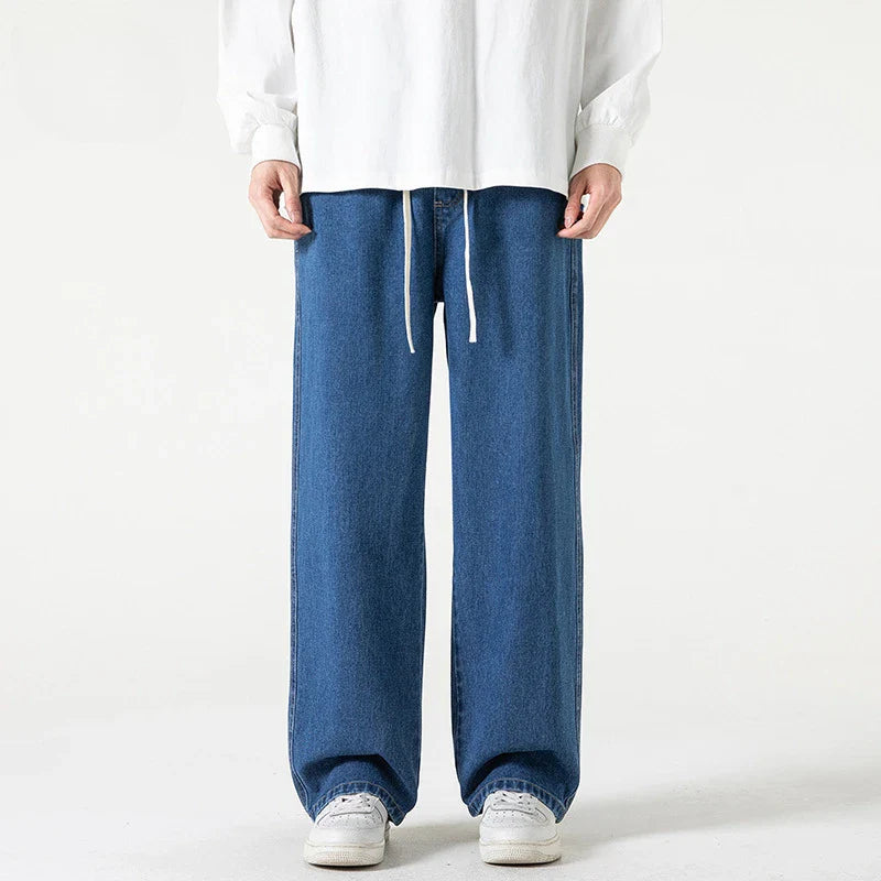 saferido Elastic waist jeans men's spring and autumn American loose straight leg casual versatile wide leg pants