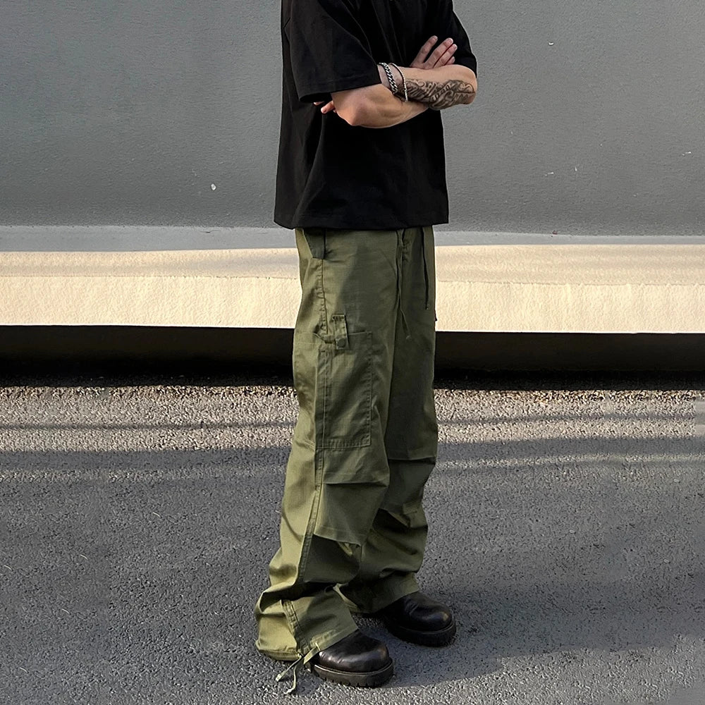 Army Green Cargo Pants Mens Baggy Summer Multi-pocket Loose Casual Fashion Y2k Autumn Straight-leg Streetwear Wide Leg Trousers