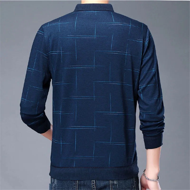 saferido Spring Autumn Polo Shirt Men Long Sleeve Business Causal Patch Designs Mens Turn Down Collar Polo Shirt Cotton Breathable Tees