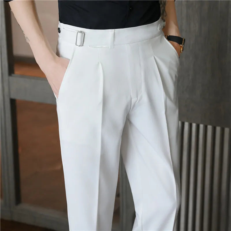 saferido Men's Business Dress Pants Korean Style Slim Fit Office Social Suit Pants Casual Trousers Streetwear Black White Trousers 29-36