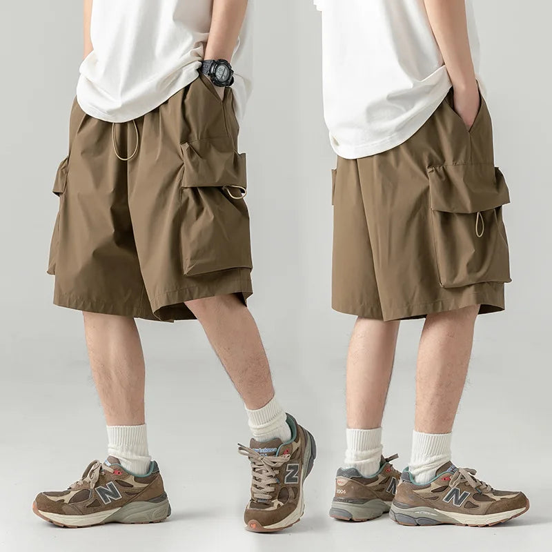 saferido Khaki Cargo Shorts Men Techwear Korean Casual Pants Male Jorts for Men Summer Loose Japanese Streetwear Hip Hop Pocket