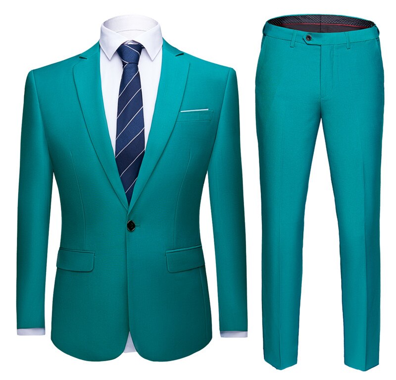 Jacket + Pants 2 Pieces Set Fashion New Men's Casual Boutique Business Dress Wedding Groom Suit Coat Blazers Trousers