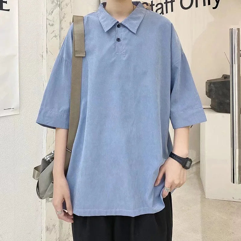 saferido Korean Style Men's Short Sleeved T-shirt Top Lapel Collar Cotton Clothes Polo T Shirts White/black/blue/orange Color Tshirts