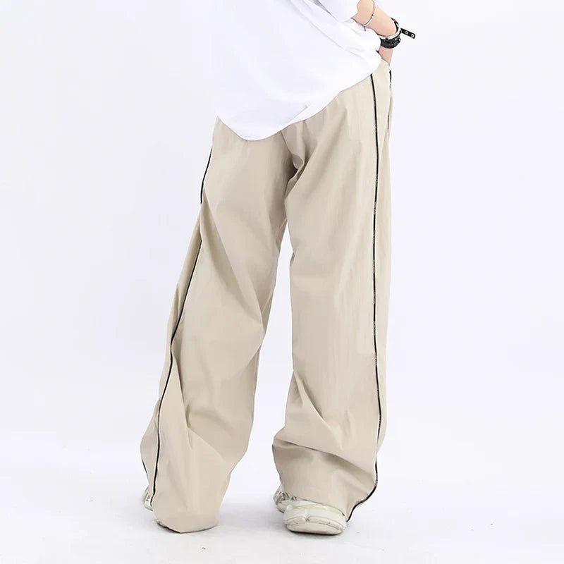 saferido Wide Leg Sports Pants for Men Khaki Trousers Hip Hop Patchwork Black Loose Casual Korean Male Streetwear Men's Clothing