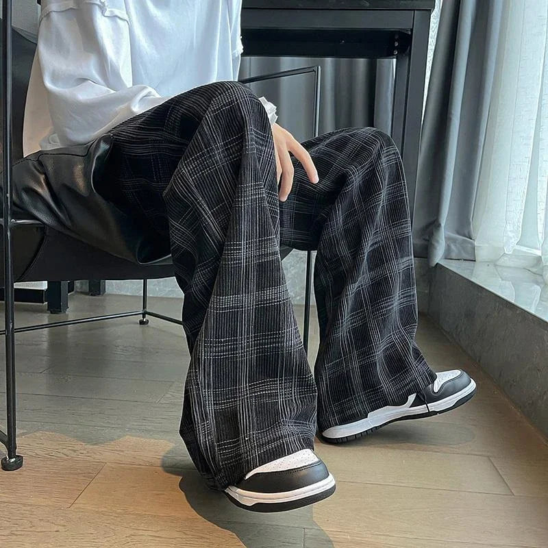 saferido Check Trend Plaid Baggy Trousers For Men Loose Classic Korean Style Designer Clothes Big Size Harajuku Fashion Casual Pants Man