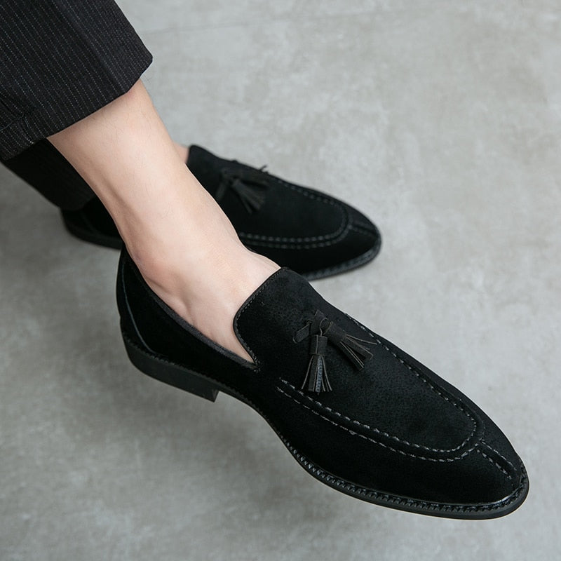 saferido Men's Loafers Brand Suede Leather Shoes Vintage Slip-on Classic Casual Men Driving Shoes Wedding Male Dress Shoes Tassel pointed