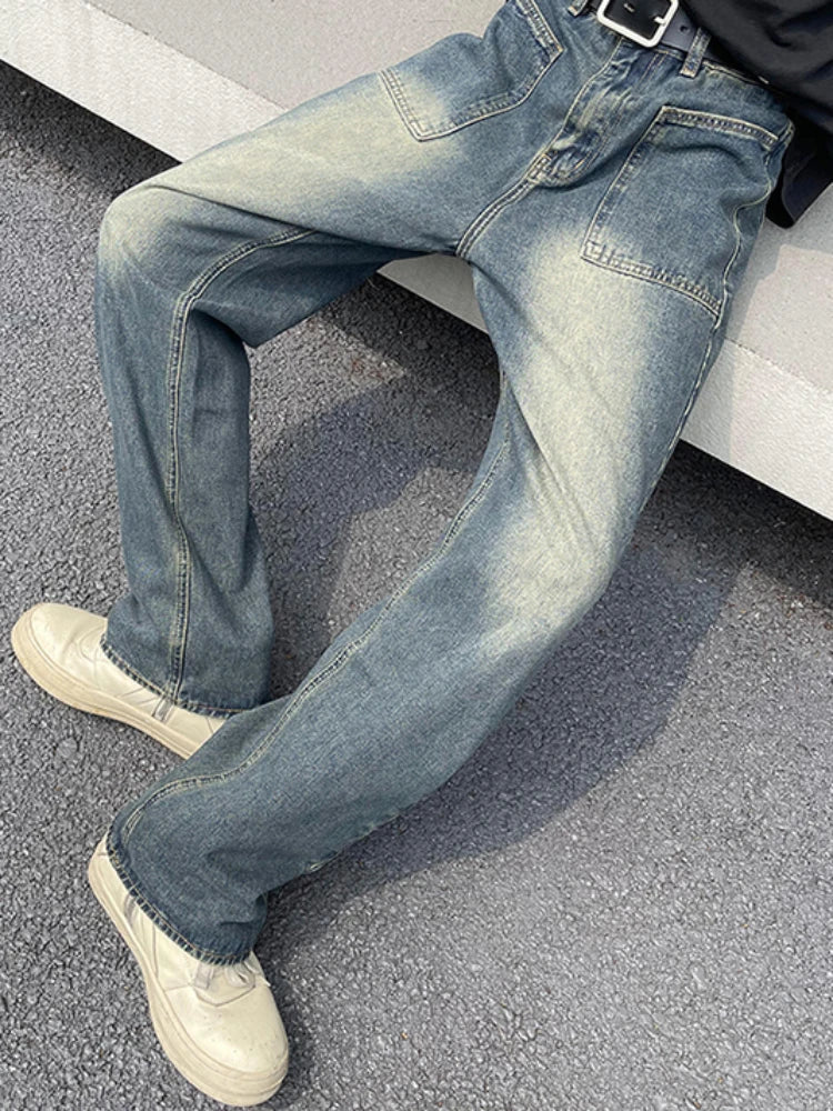 Jeans Men Loose Summer American Style Trendy All-match Solid Color Casual Denim Trousers Oversize Retro Vintage Clothing Cozy