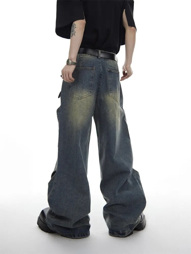 Wide Leg Jeans Pants Men Streetwear Baggy Distressed Denim Trousers Male Oversize Hollow Out Casual Korean Hip Hop