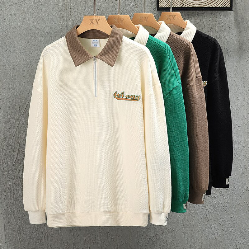 Korean wind Sweatshirt Men Women Lapel Collar Hoodie Trendy Harajuku College Style Oversize Casual Sports Polo lapel sweater